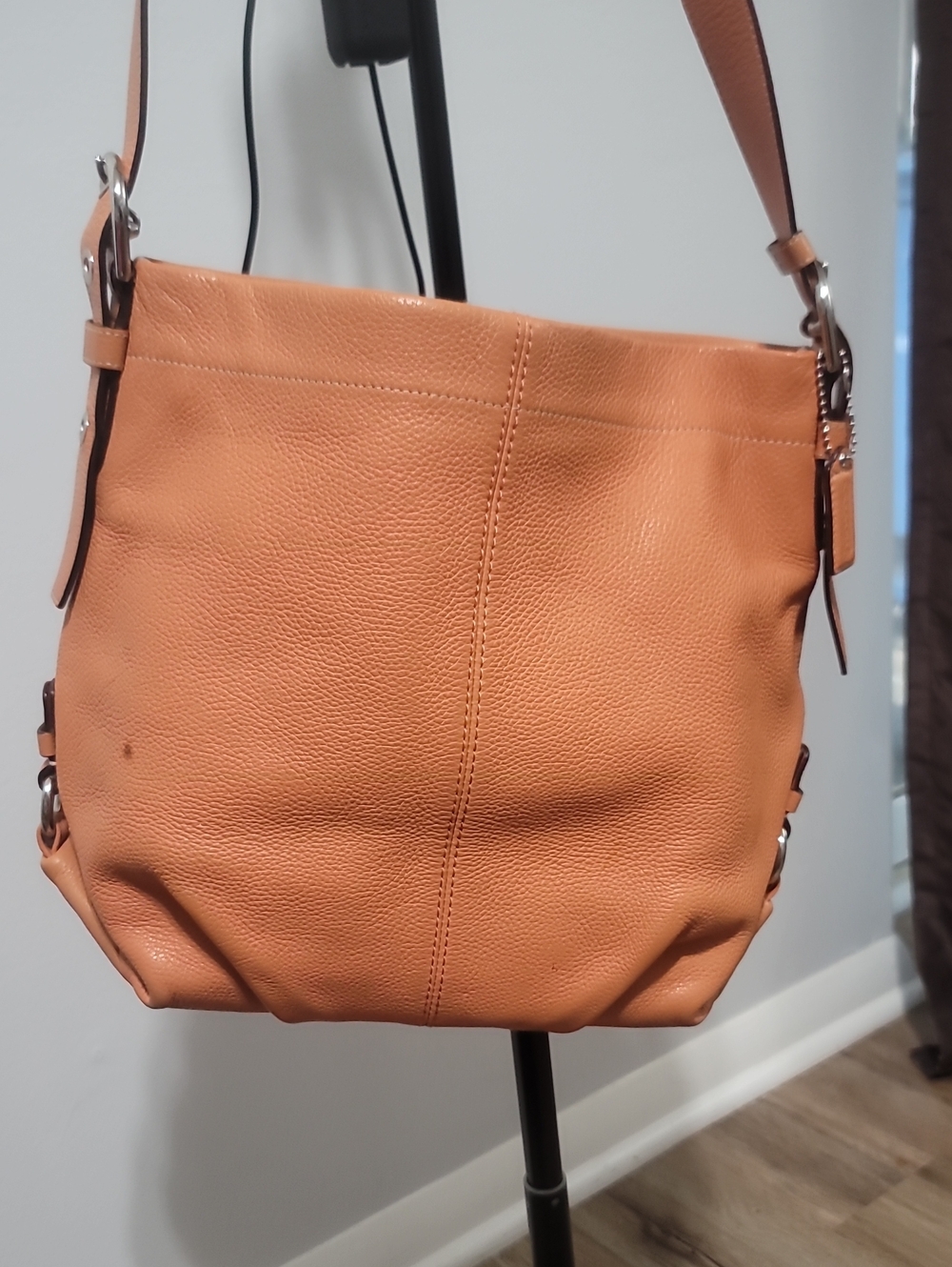 Coach Pebbled Leather Shoulder Bag in Peach Tan